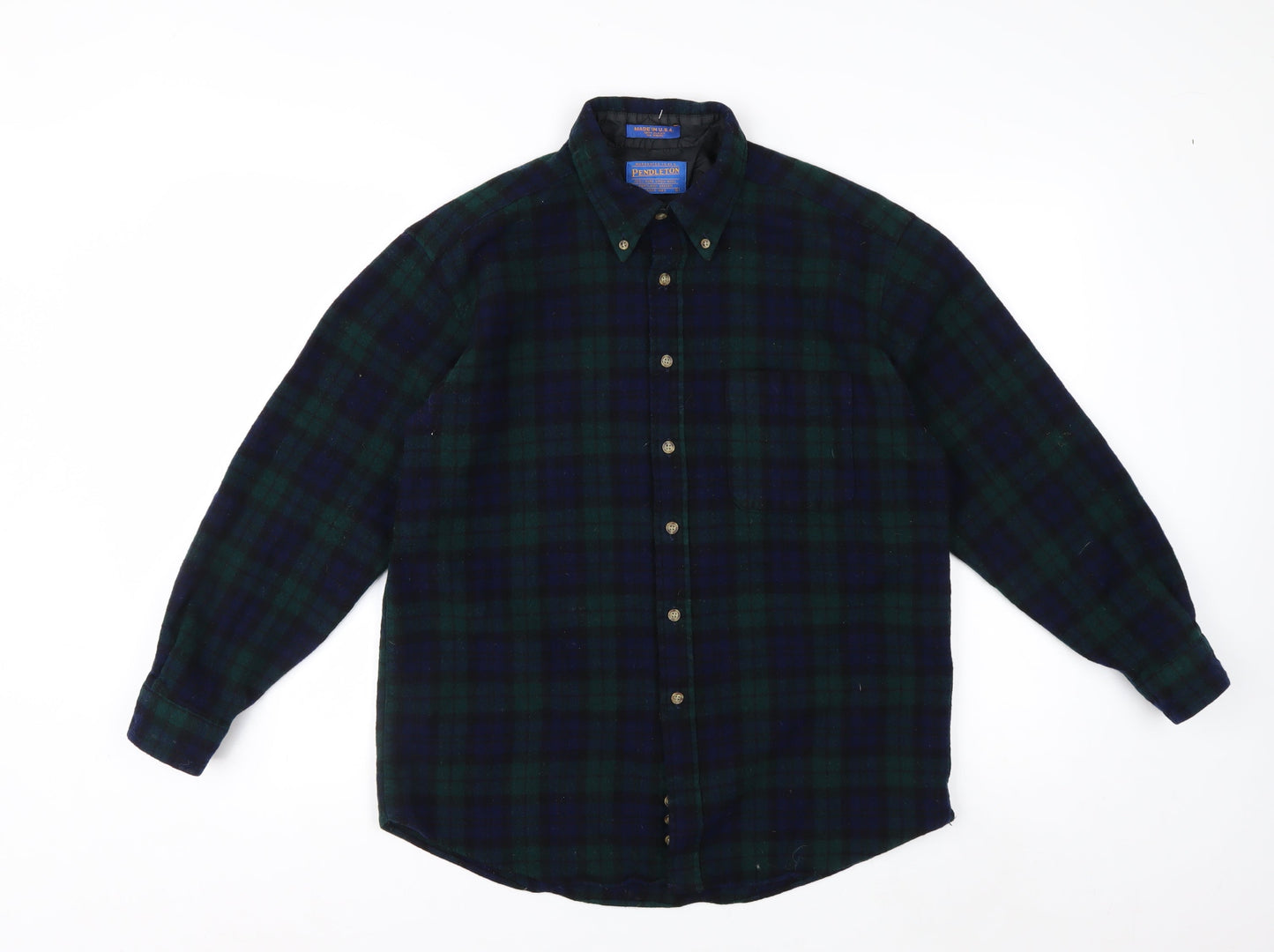 Pendleton Men's Green Plaid Wool Flannel Button-Up Shirt L
