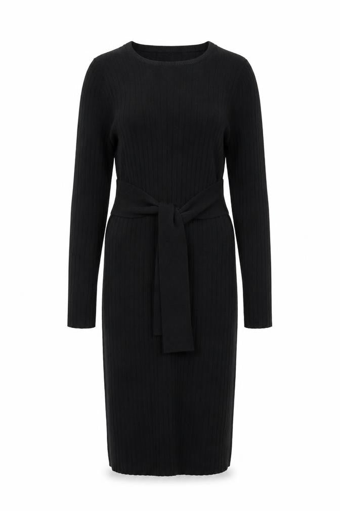 ESMARA Women Black Bodycon Knit Belted Dress Size 10