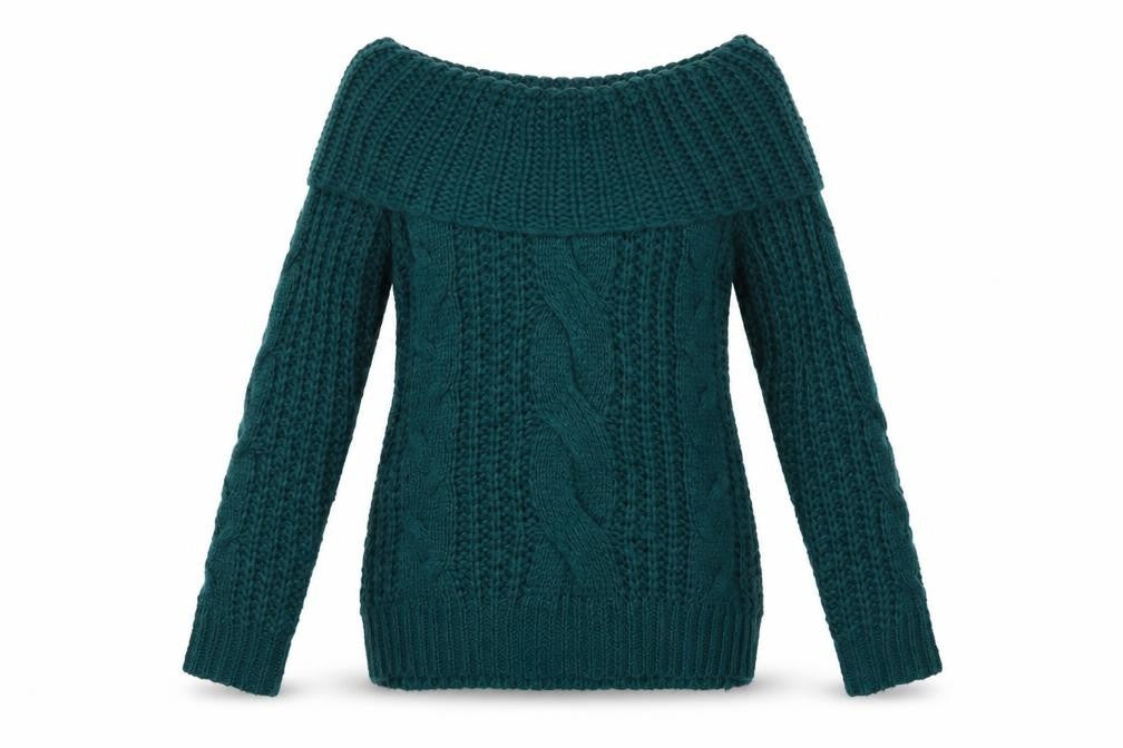 Joe Browns Women Green Cable-Knit Off Shoulder Jumper Size 12