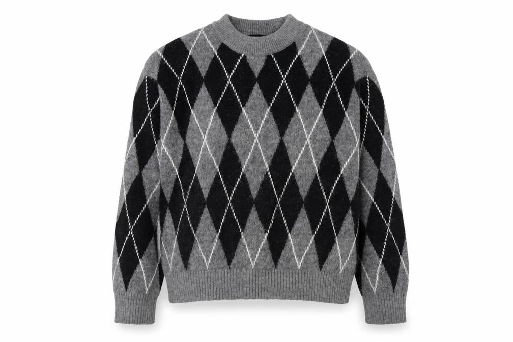 New Look Women's Grey Argyle Crew Neck Jumper Size S