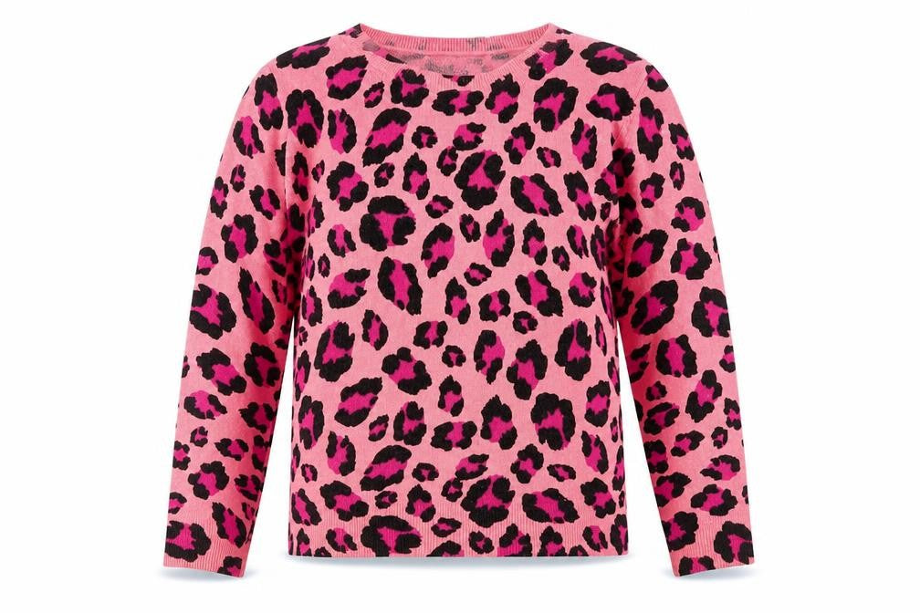 Marks & Spencer Womens Pink Leopard Print Acrylic Jumper Size 14
