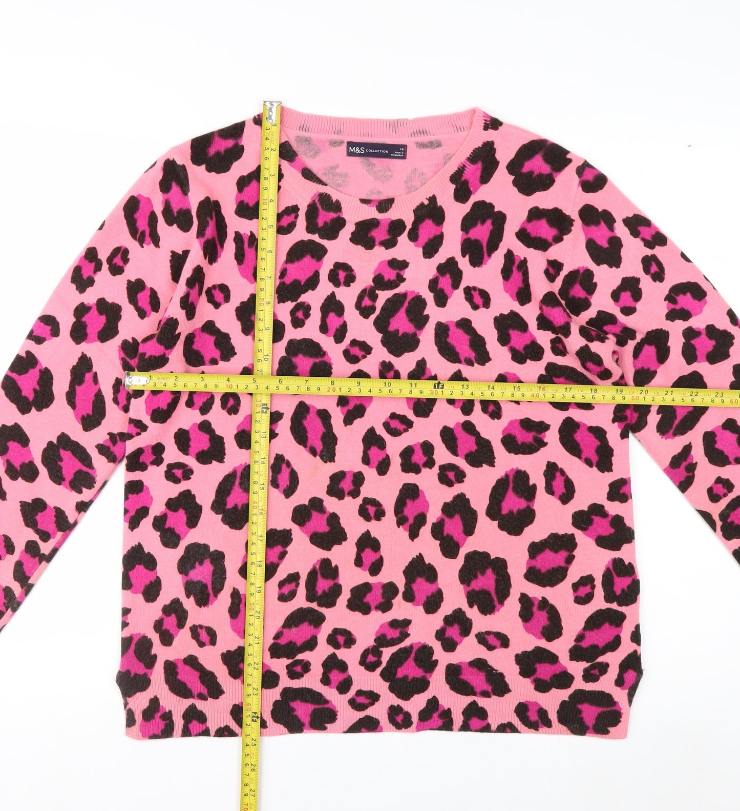 Marks and Spencer Womens Pink Leopard Print Acrylic Jumper Size 14