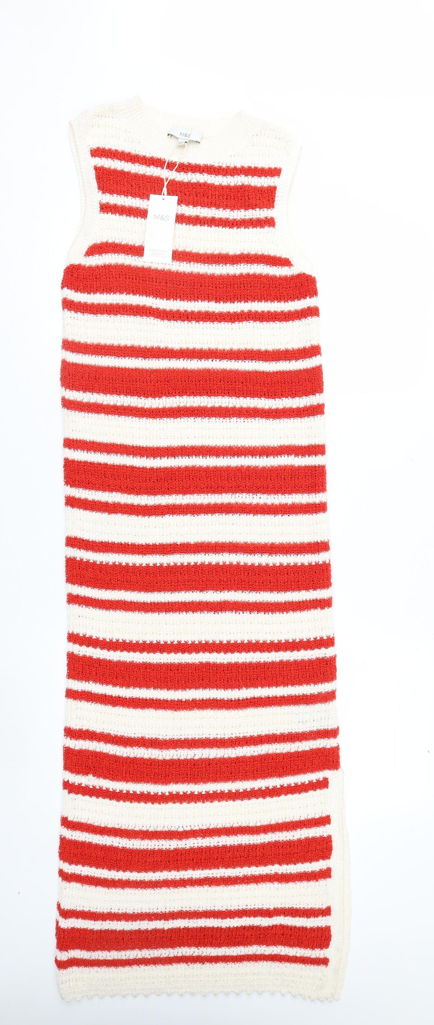 Marks and Spencer Women Red White Striped Knit Midi Shift Dress S