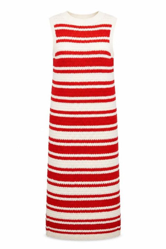 Marks & Spencer Women Red White Striped Knit Midi Shift Dress S