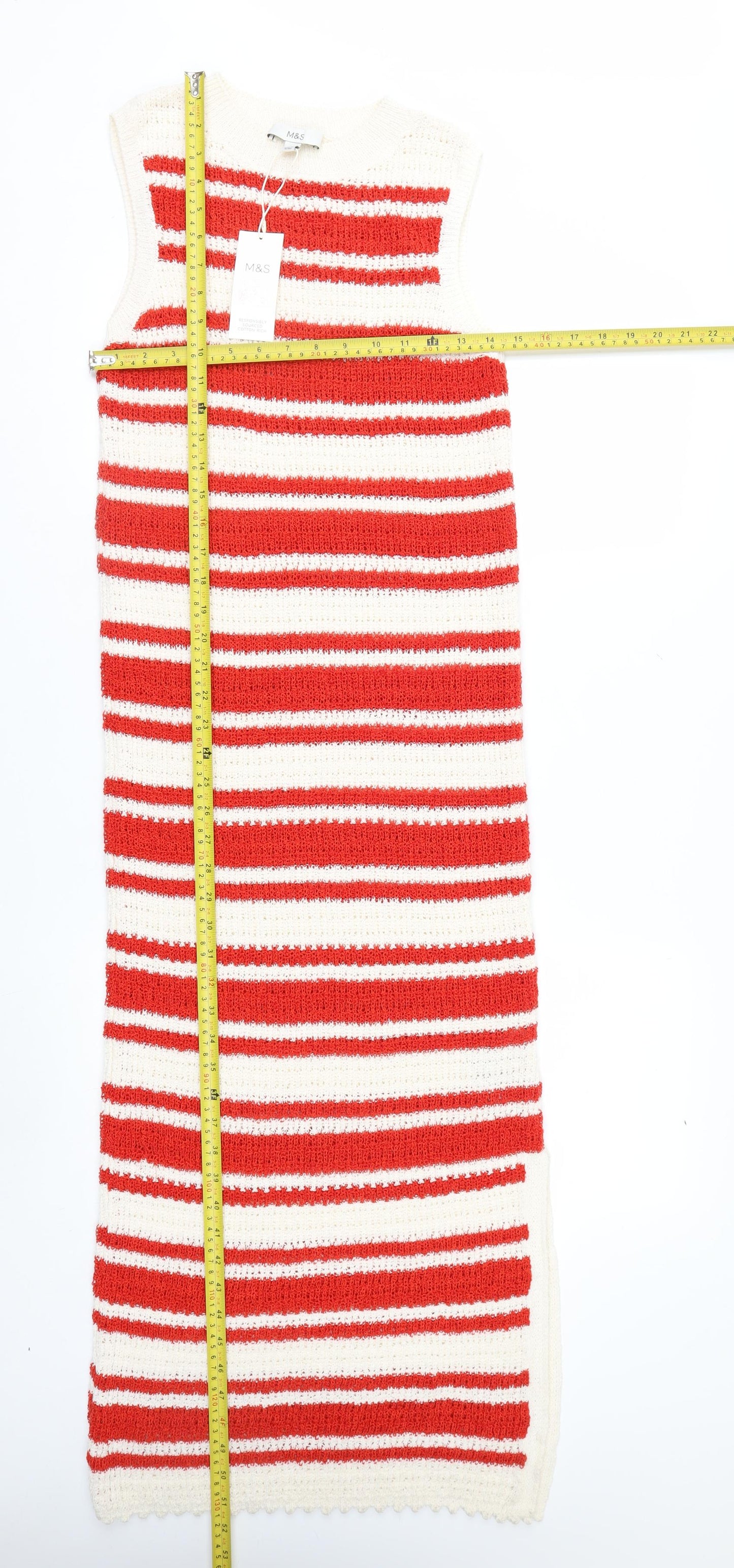 Marks and Spencer Women Red White Striped Knit Midi Shift Dress S