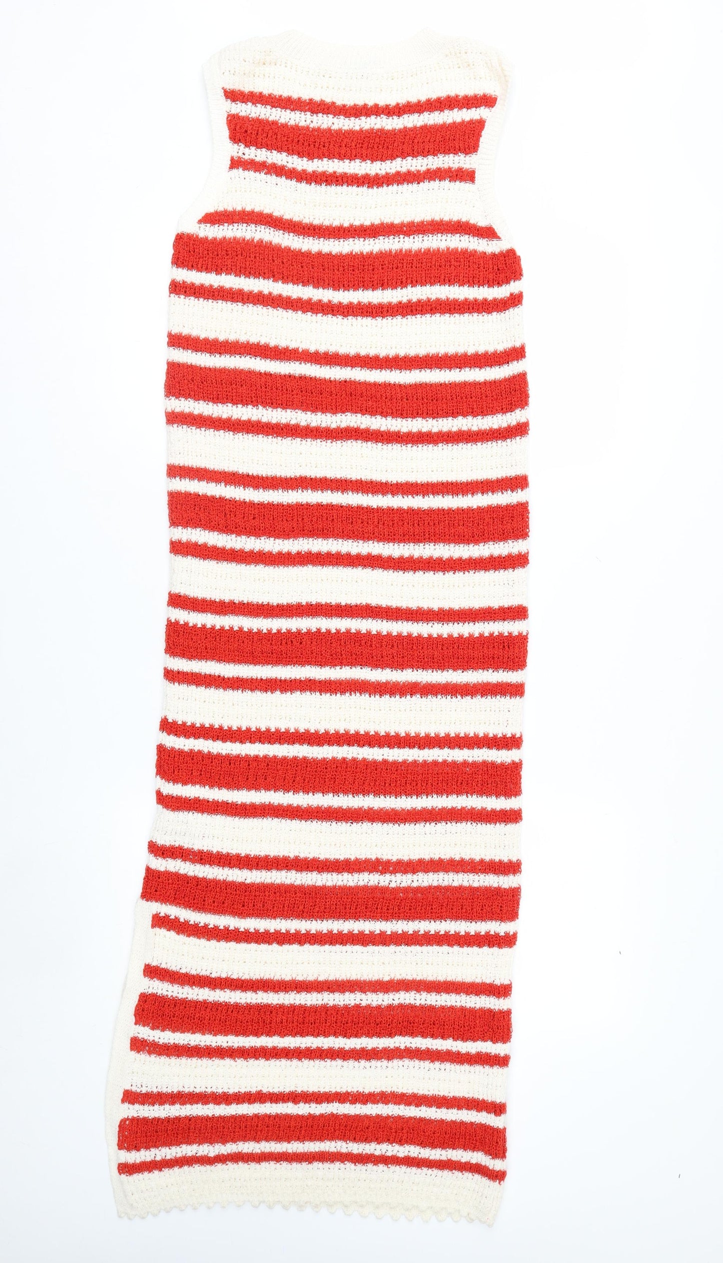 Marks and Spencer Women Red White Striped Knit Midi Shift Dress S
