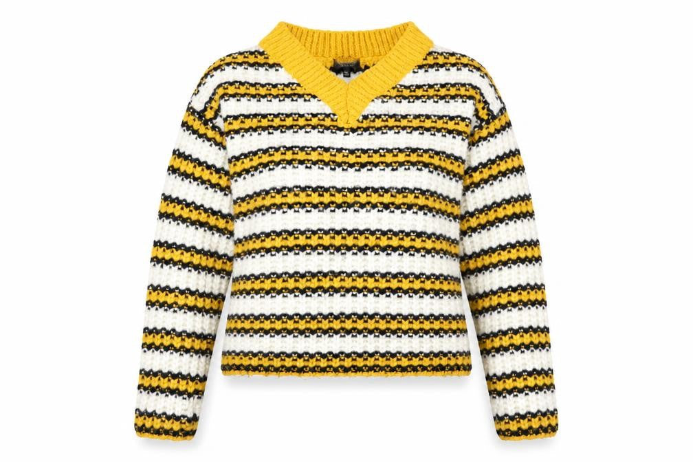 Topshop Women's Multicoloured Striped V-Neck Chunky Knit Jumper Size 10