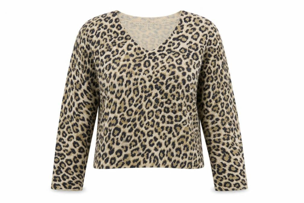 Whistles Women Beige Leopard Print Linen V-Neck Jumper Size S