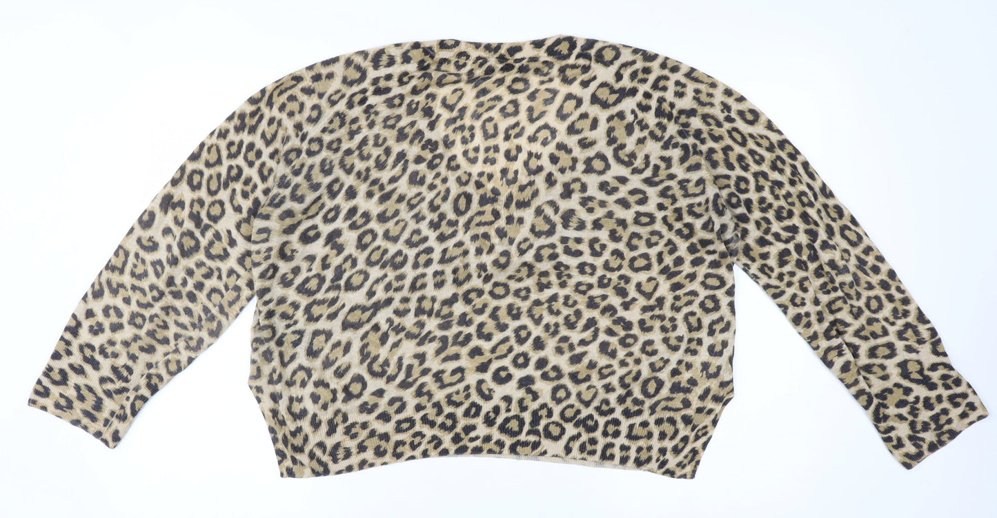 Whistles Women Beige Leopard Print Linen V-Neck Jumper Size S