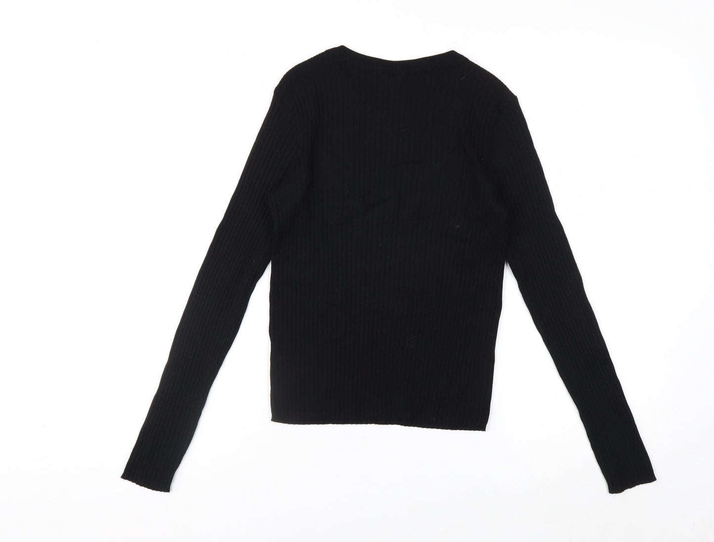 H&M Divided Women's Black Floral Embroidered Long Sleeve Jersey Top Size S