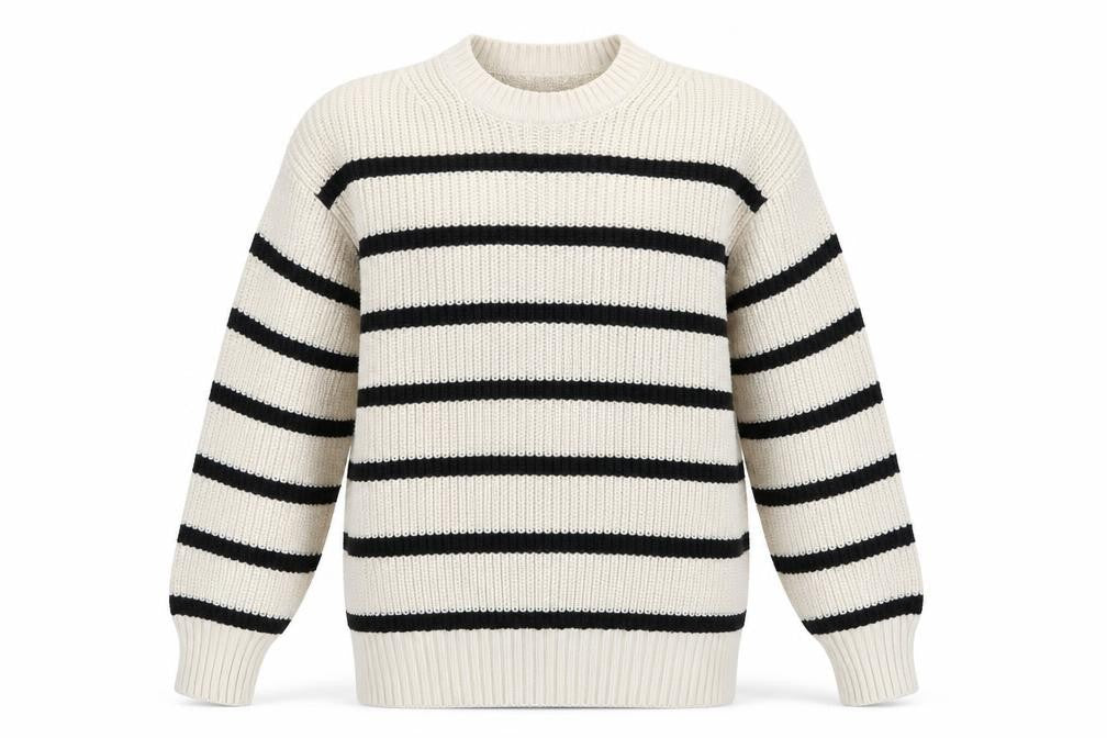 Bershka Women’s Beige Striped Chunky Knit Jumper XS