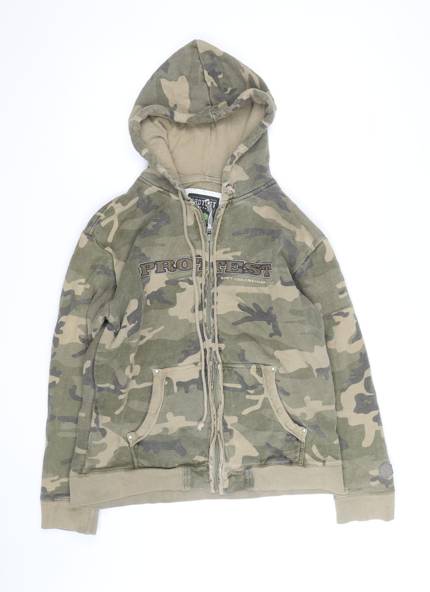 Protest Mens Green Camouflage Full Zip Hoodie Size M