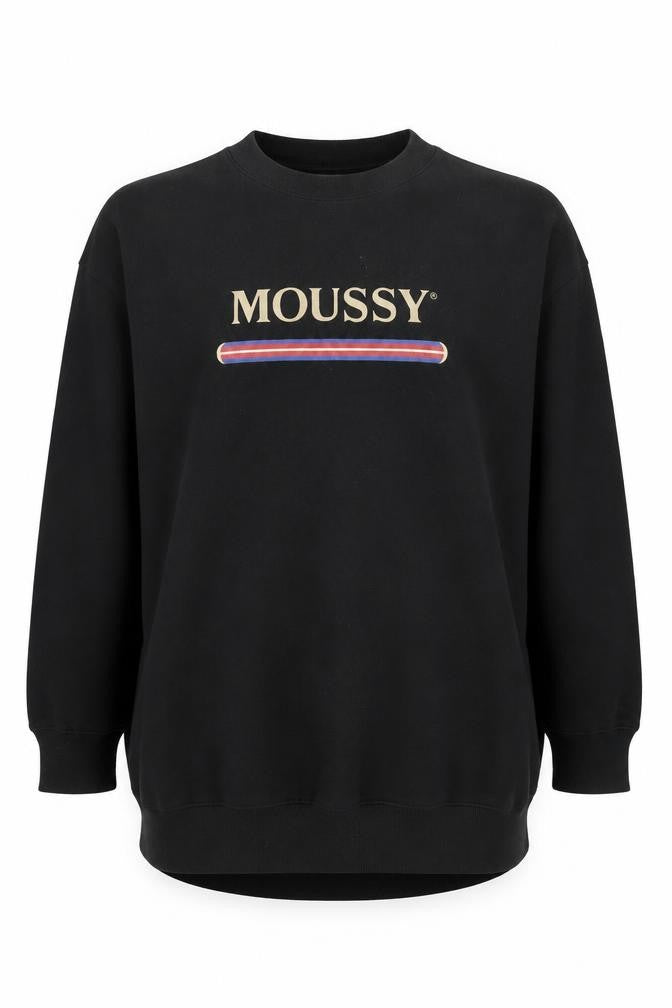 MOUSSY Black Logo Pullover Sweatshirt Unisex Adults L Fleece Cotton Blend