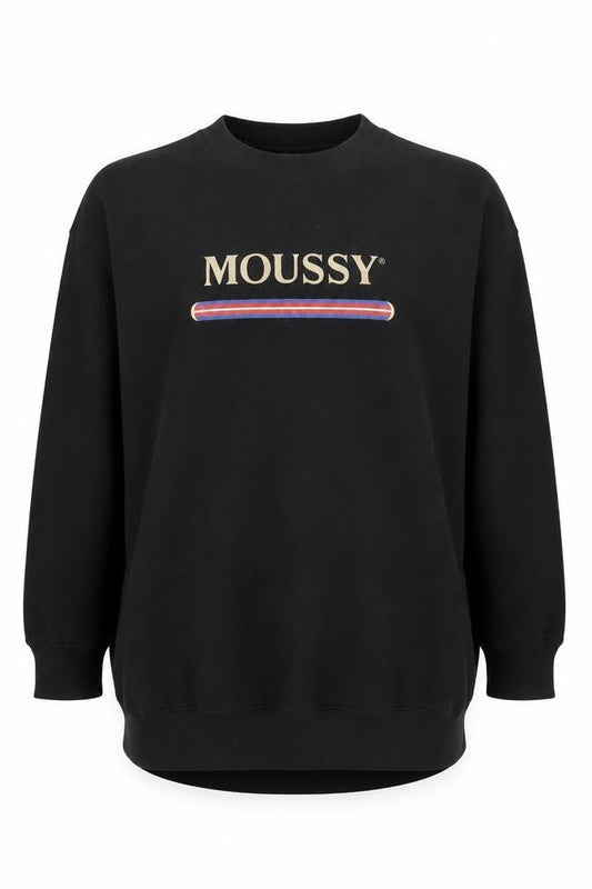 MOUSSY Black Logo Pullover Sweatshirt Unisex Adults L Fleece Cotton Blend