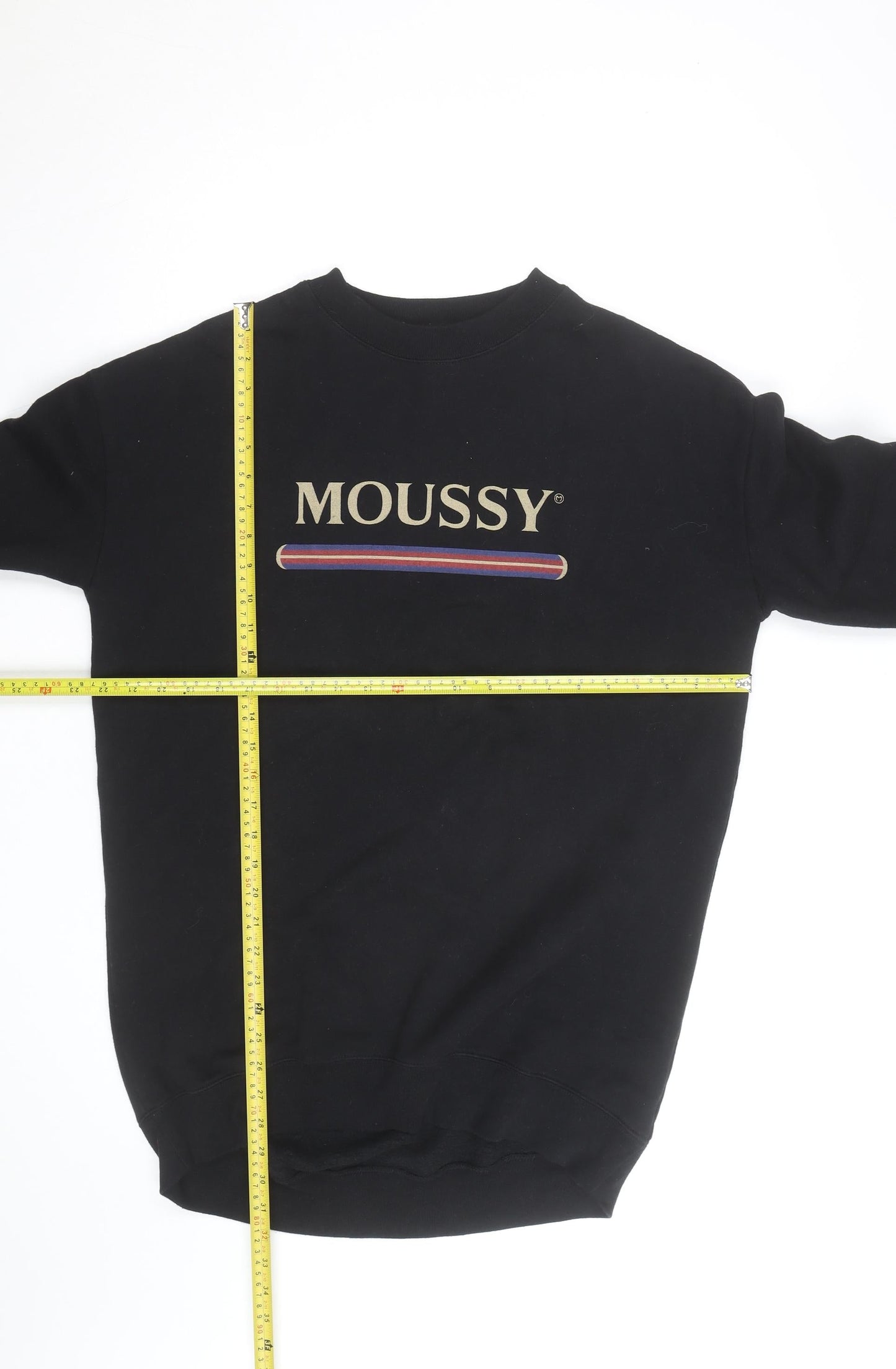 MOUSSY Black Logo Pullover Sweatshirt Unisex Adults L Fleece Cotton Blend