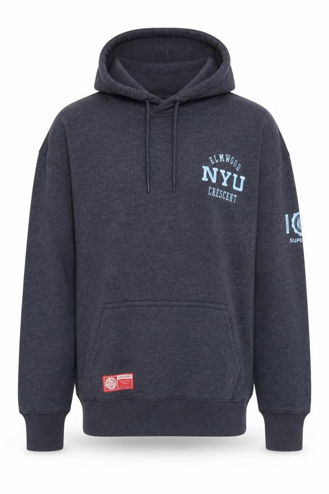 Superdry Men's Grey Pullover Hoodie S NYU Logo Fleece Sweatshirt