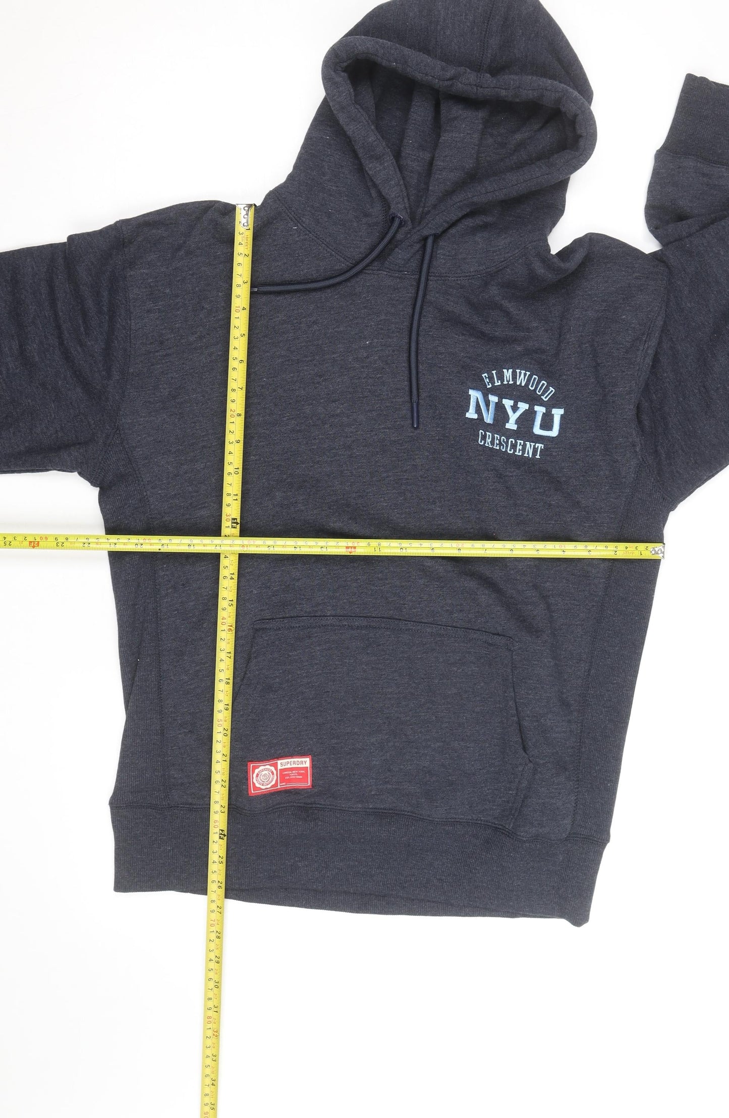 Superdry Men's Grey Pullover Hoodie S NYU Logo Fleece Sweatshirt