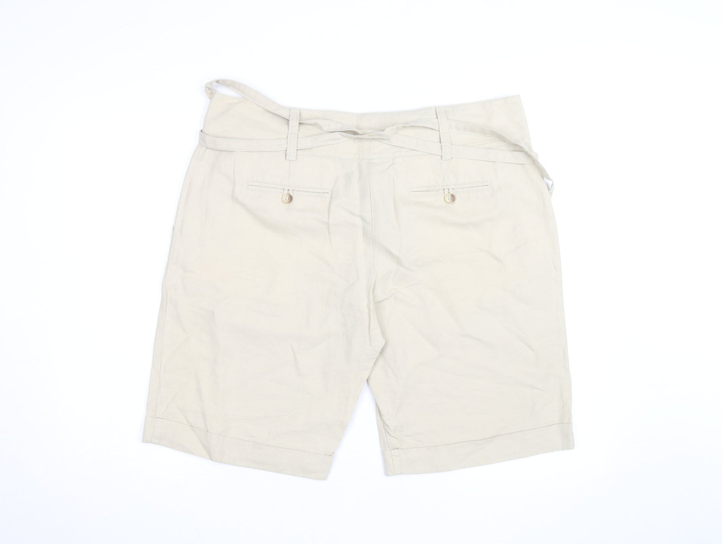 Marks and Spencer Women’s Beige Paperbag Shorts Size 18 Cotton Twill