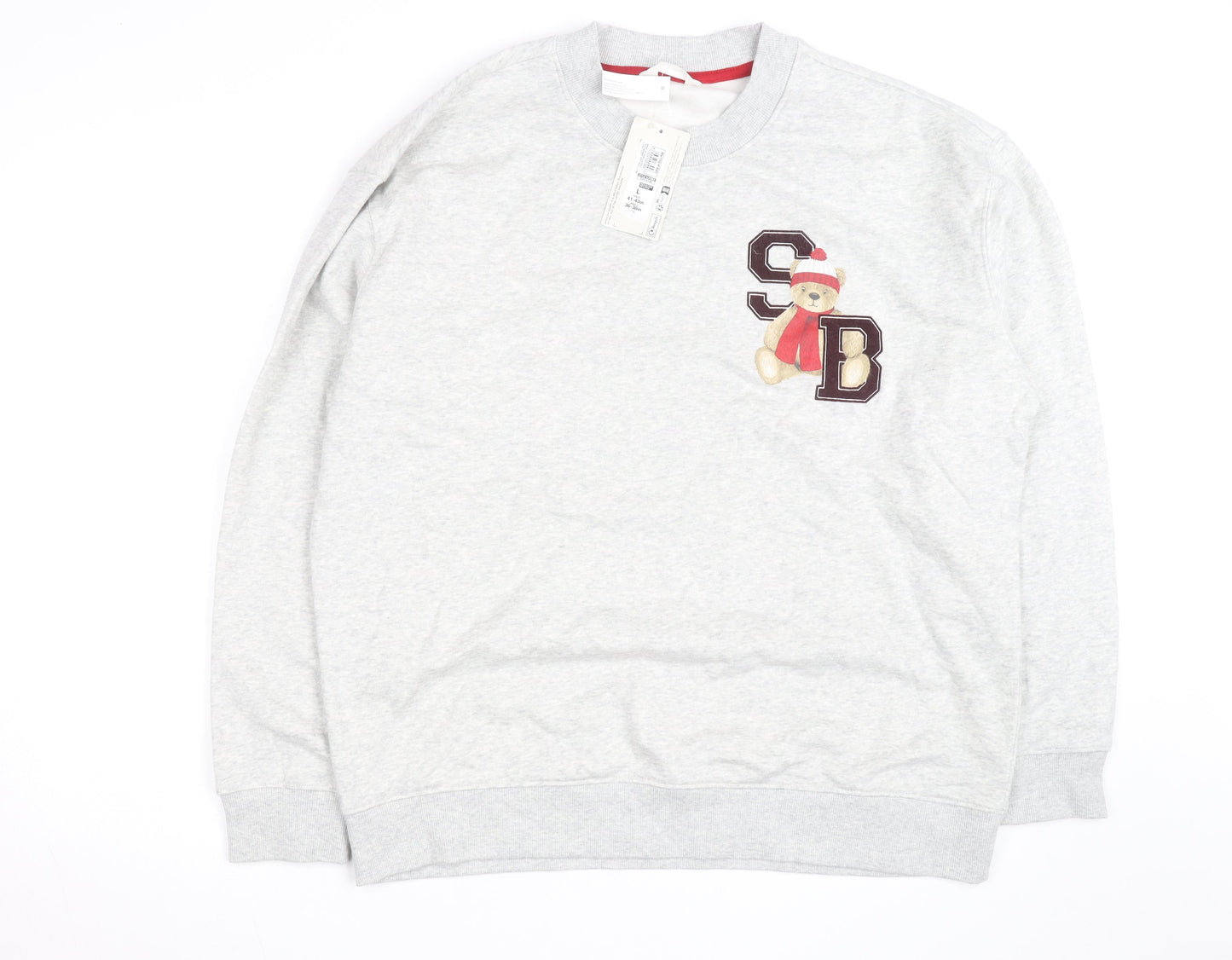 Marks and Spencer Men's Grey Spencer Bear Christmas Sweatshirt L