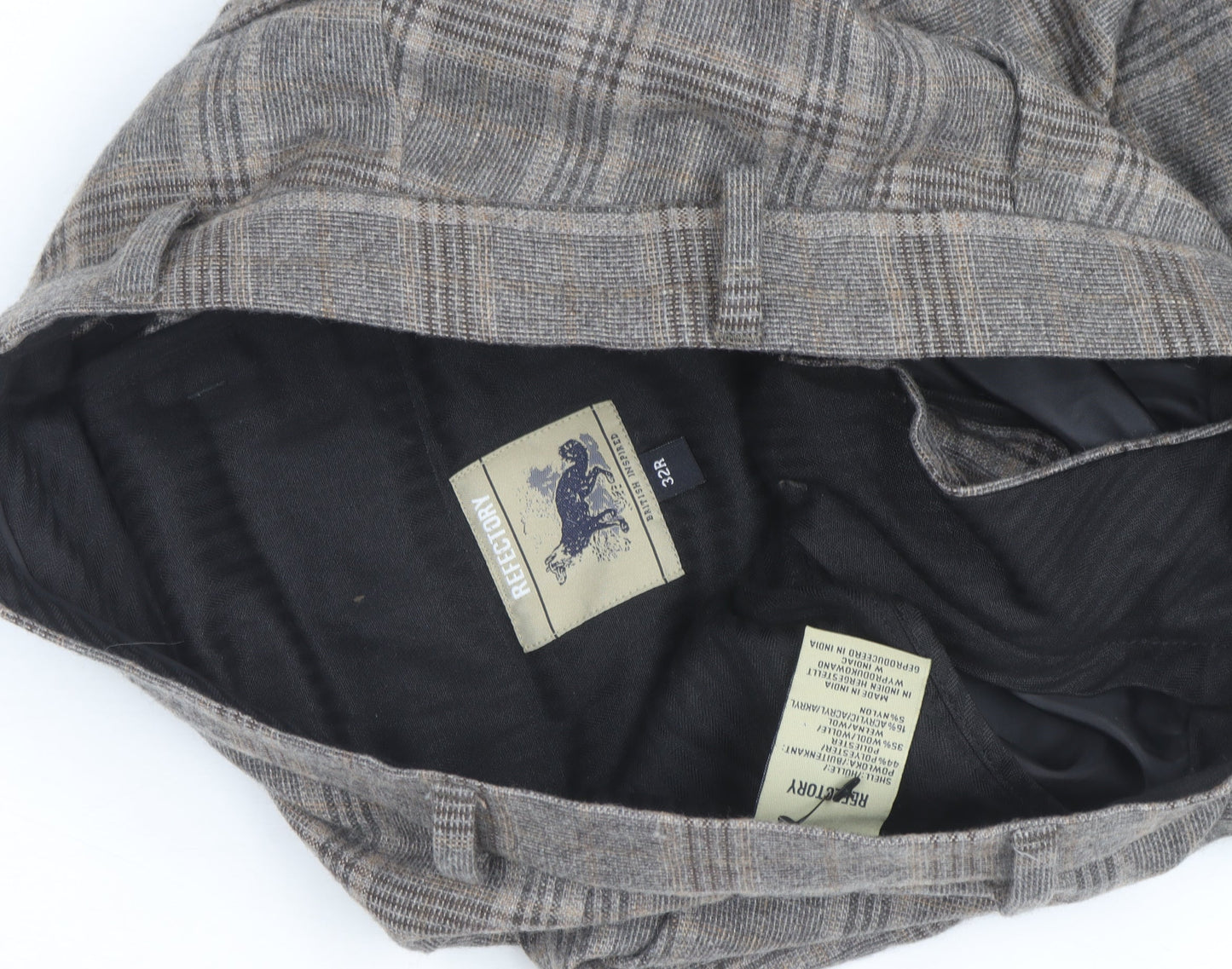 Refectory Men's Grey Check Wool Blend Dress Pants 32R
