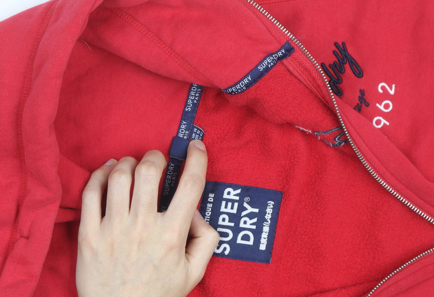 Superdry Women Red Full Zip Hoodie Size 10 Classic Casual