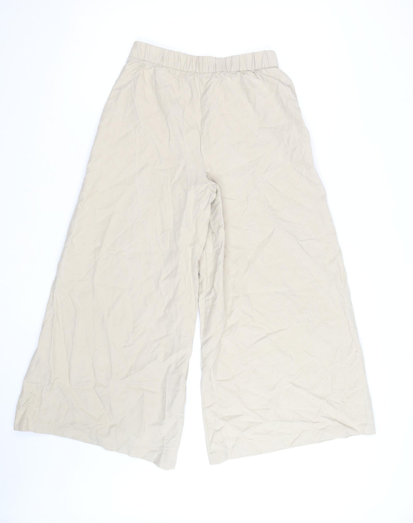 Marks and Spencer Women’s Beige Wide-Leg Cotton Trousers Size 10