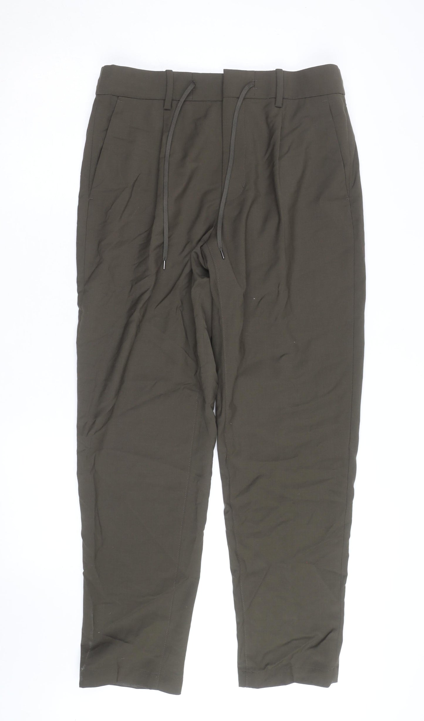 Marks and Spencer Men Green Regular Fit Tapered Performance Trousers M