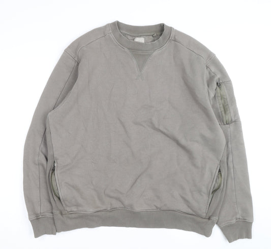 Next Men's Grey XL Crew Neck Pullover Sweatshirt with Zip Pockets