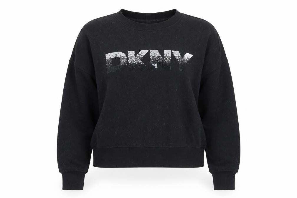 DKNY Sport Women's Black Sequin Logo Pullover Sweatshirt Size M