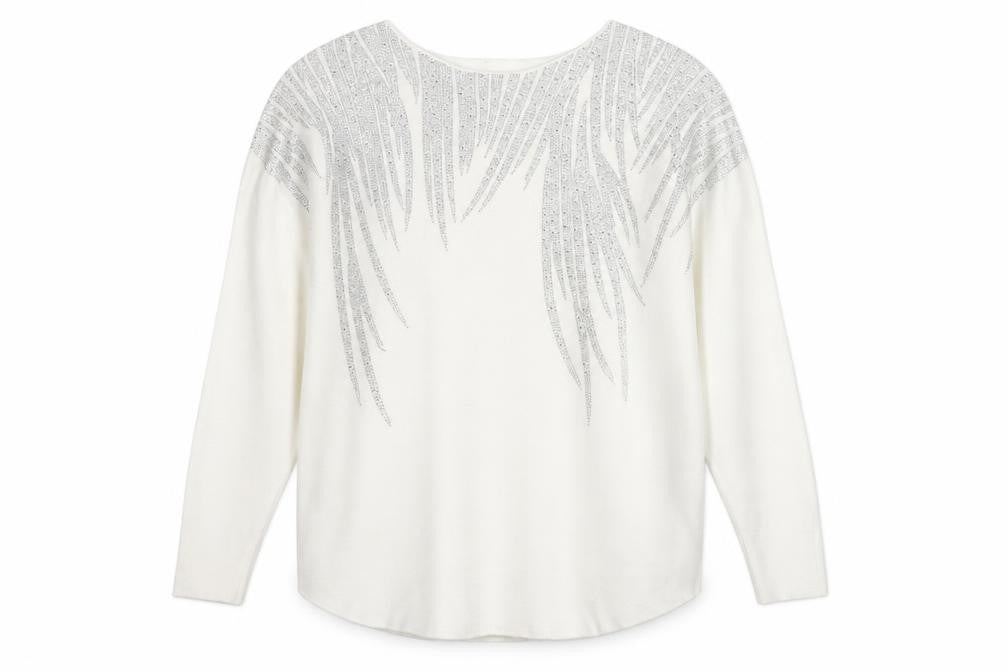 Blue Vanilla Women White L/XL Embellished Batwing Jumper
