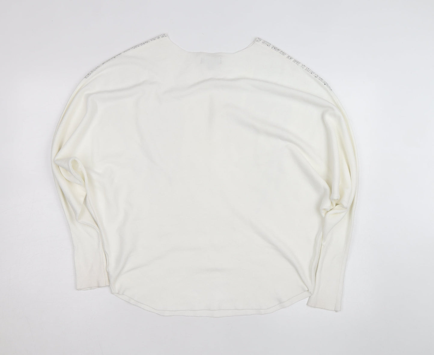 Blue Vanilla Women White L/XL Embellished Batwing Jumper