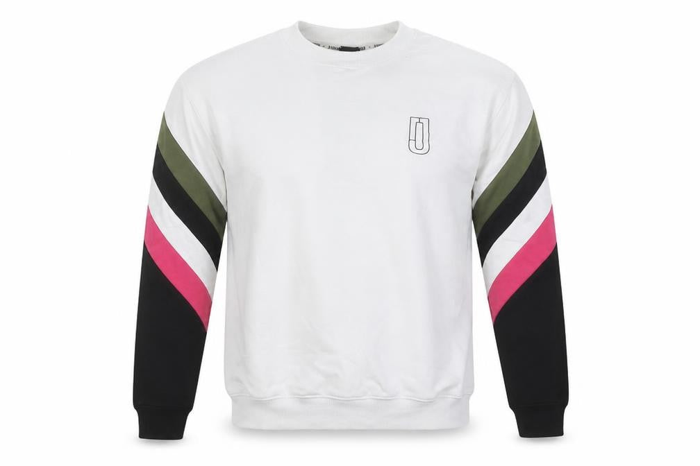 Jaggad Men’s White Striped Pullover Sweatshirt Small Regular Fit