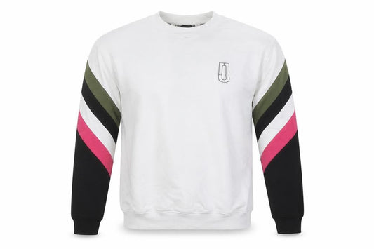 Jaggad Men’s White Striped Pullover Sweatshirt Small Regular Fit