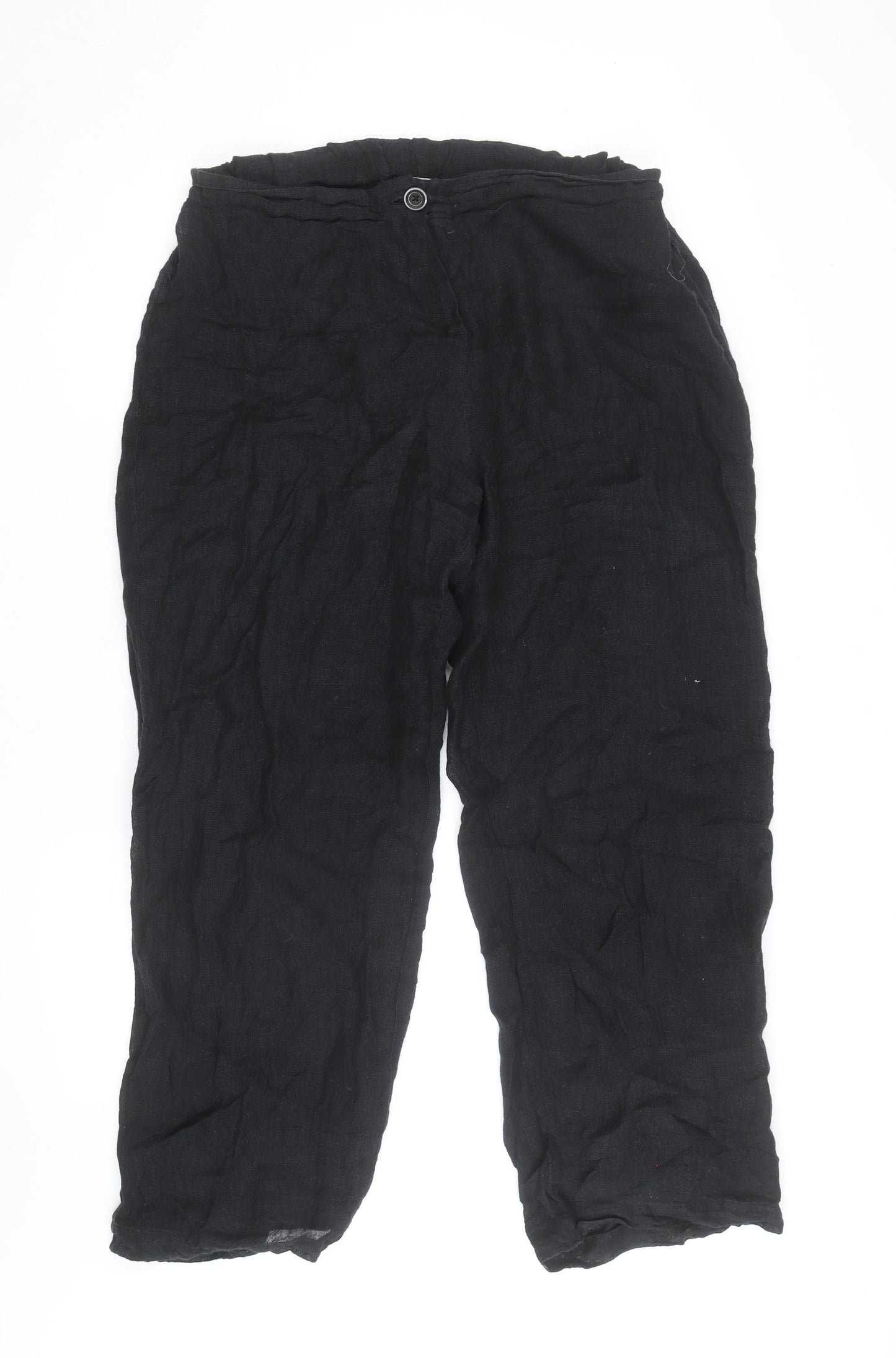 Crea Concept Women's Black Linen Straight Trousers Size 16