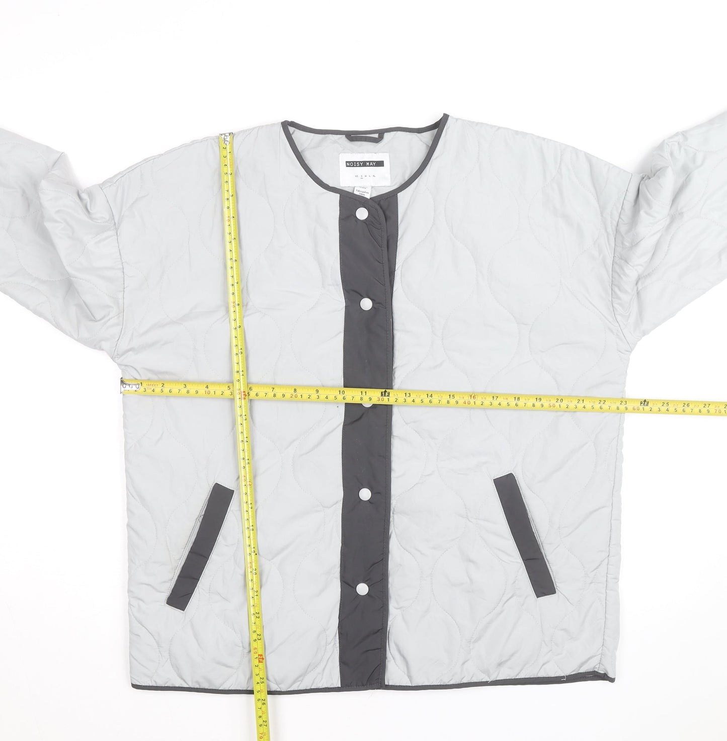 Noisy May Unisex Grey Quilted Mid-Length Lightweight Jacket M