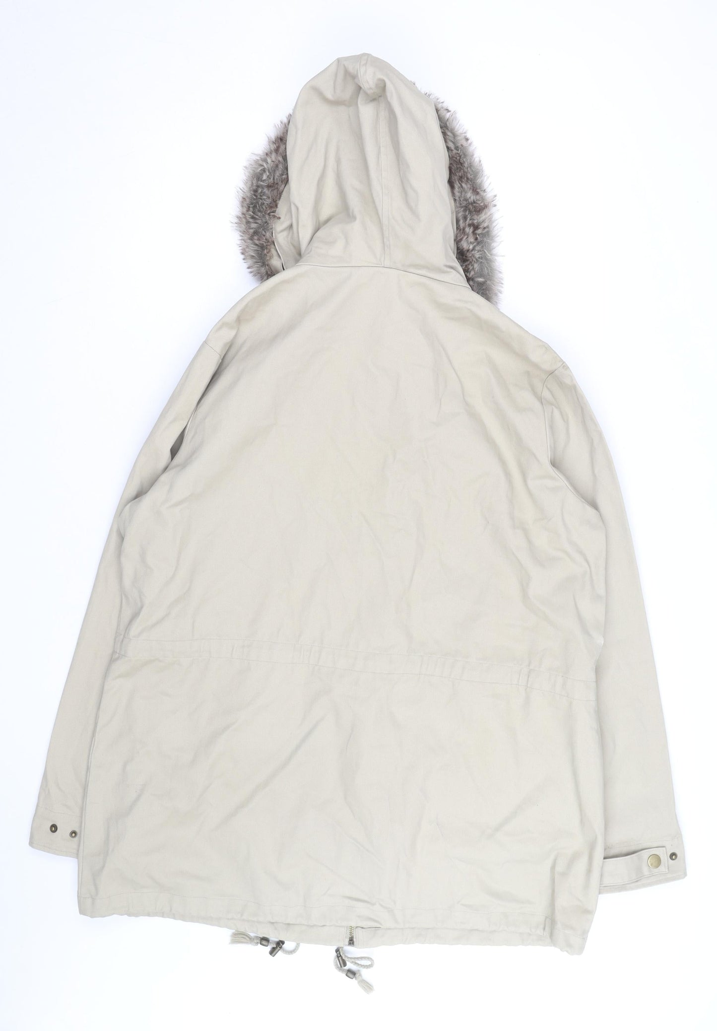 Cotton Traders Women’s Beige Faux Fur Hooded Parka Coat Size 18