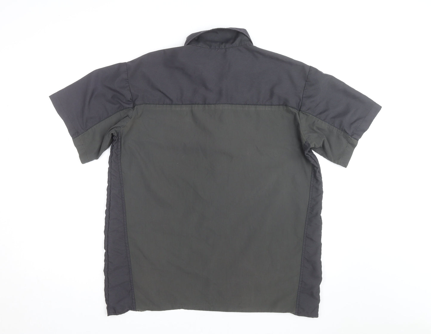 Ninety Mens Black Short Sleeve Zip Front Collared Shirt L Regular Fit