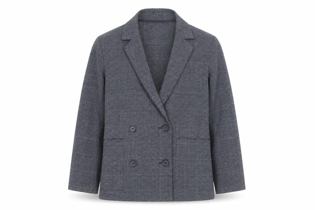 Monki Mens Grey Check Blazer XS Classic Mid-Length Jacket