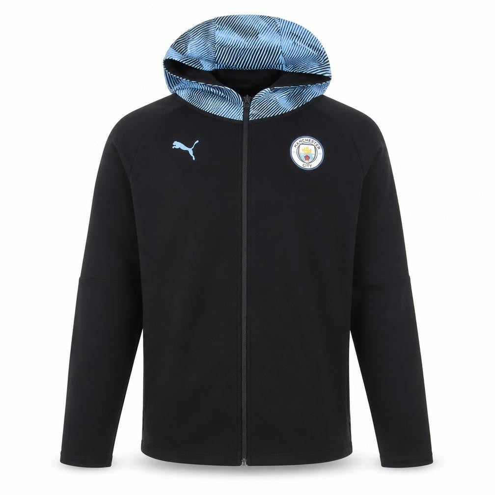 Front view of Puma Men’s Black Manchester City Full Zip Hoodie, size S