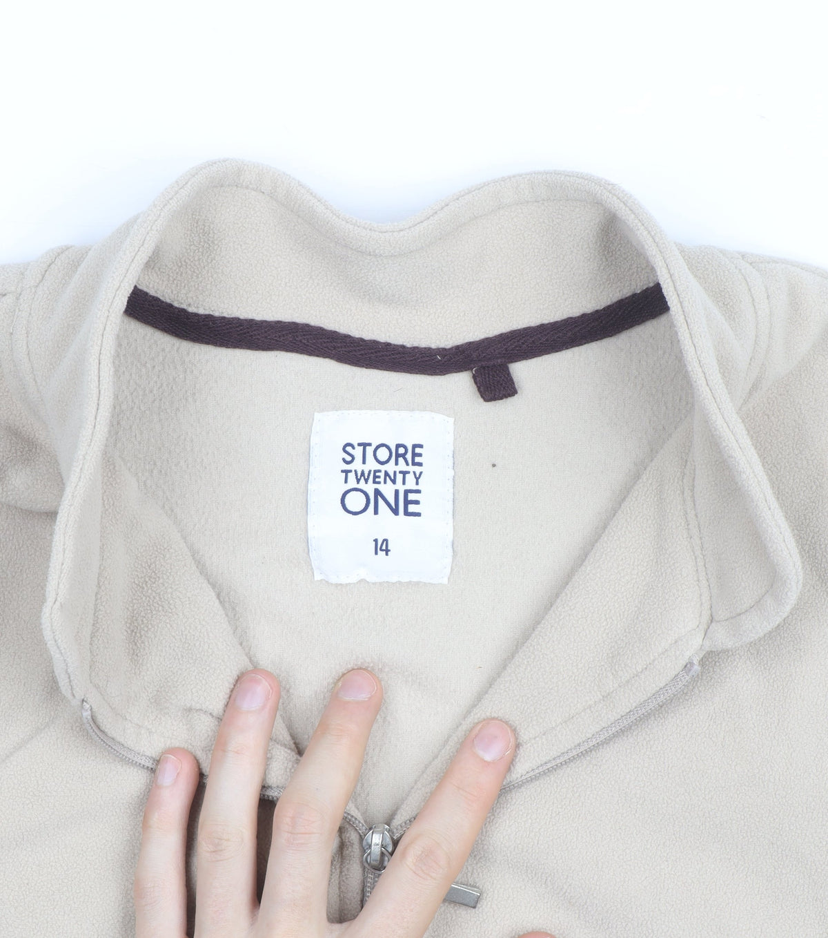 Store Twenty One Beige Fleece Sleeveless Full Zip Womens Jacket Size 14