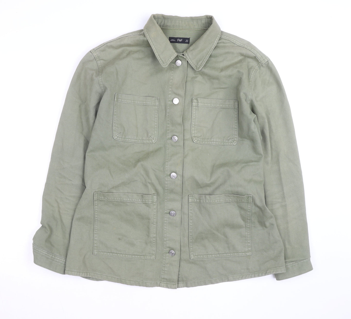 F&F Women’s Green Military Jacket Size 14 Cotton Mid-Length
