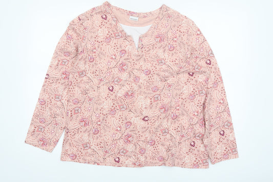 Damart Womens Pink Floral Henley Cotton Jumper Size L 18/20