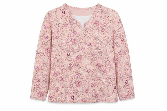 Damart Womens Pink Floral Henley Cotton Jumper Size L 18/20