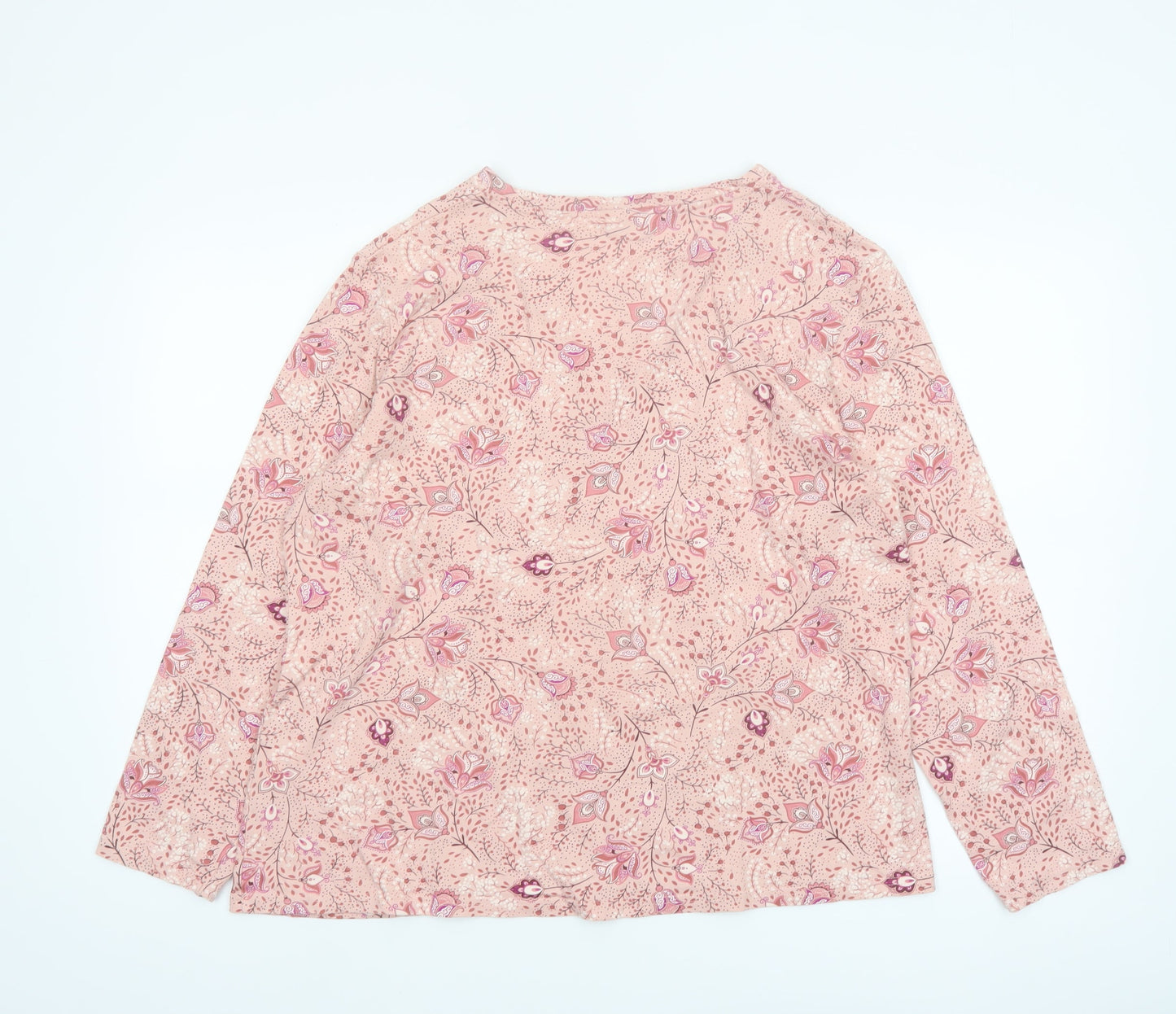 Damart Womens Pink Floral Henley Cotton Jumper Size L 18/20