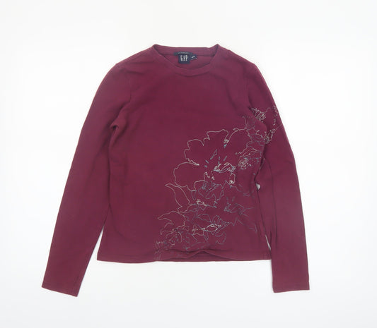 GAP Women’s Red Floral Stretch Long Sleeve Cotton T-Shirt XS