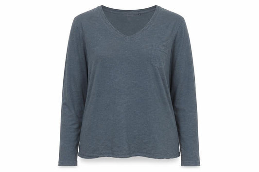 Superdry Women's Blue V-Neck Long Sleeve Cotton T-Shirt UK 14