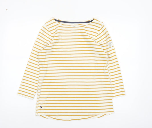 Joules Women's Yellow Striped Long Sleeve Cotton Nautical Top UK 12