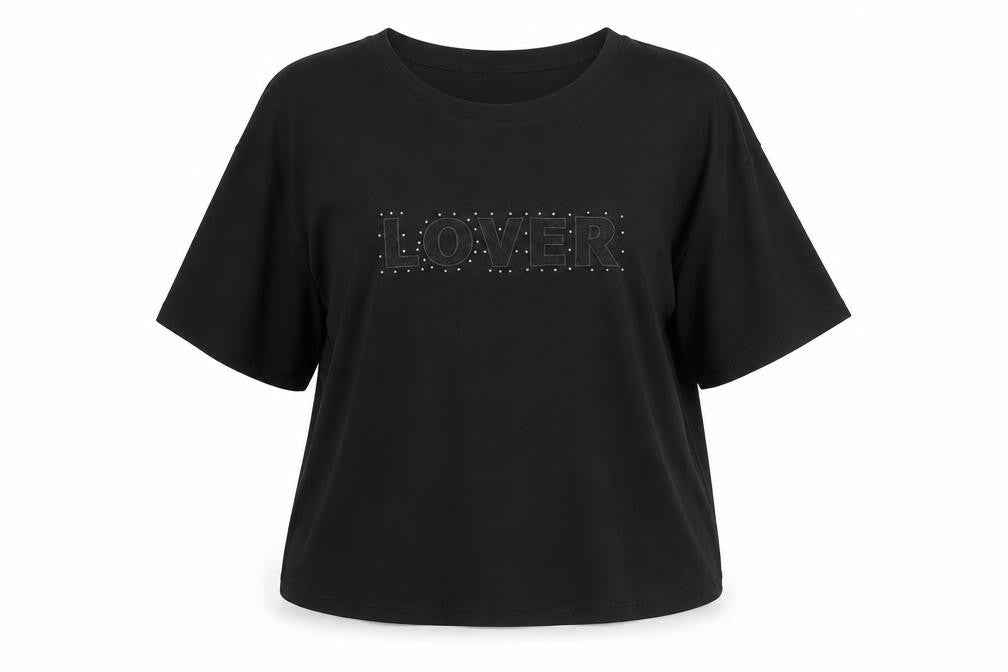 Simply Be Women’s Black Studded 'Lover' Relaxed Fit Plus Size 24 T-Shirt