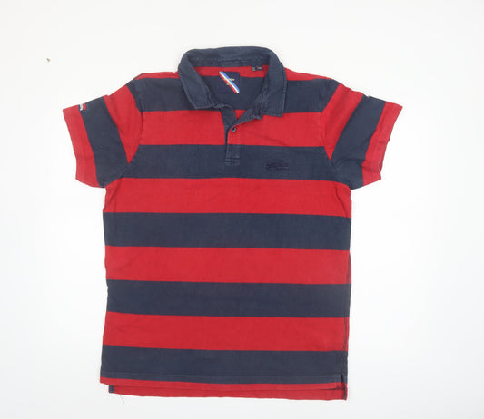 Superdry Men’s Red and Navy Striped 2XL Polo Shirt