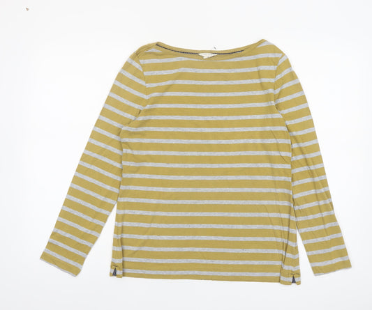 White Stuff Women’s Yellow Striped Long Sleeve Cotton Modal Top Size 14